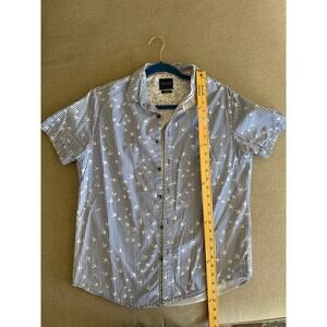 Denim & Flower Men’s Slim Fit Striped Bird Print Short Sleeve Shirt Size Medium